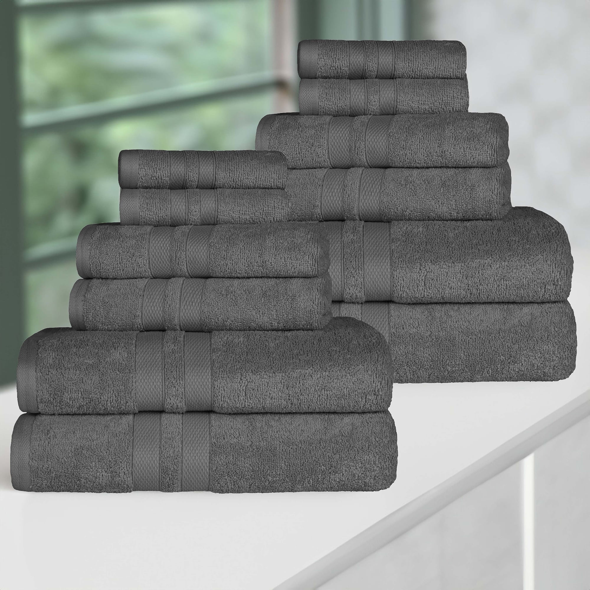 Charcoal Cotton 12 Piece Quick-Drying Towel Set