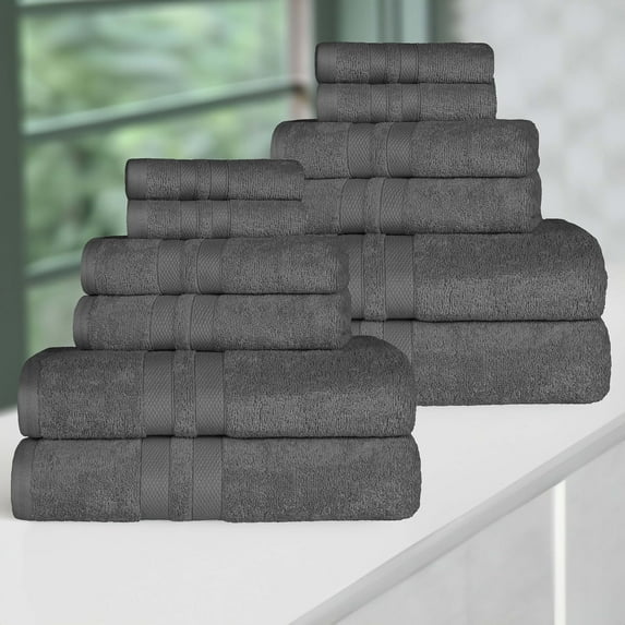 Superior Ultra Soft Cotton Solid 12-Piece Towel Sets, Charcoal