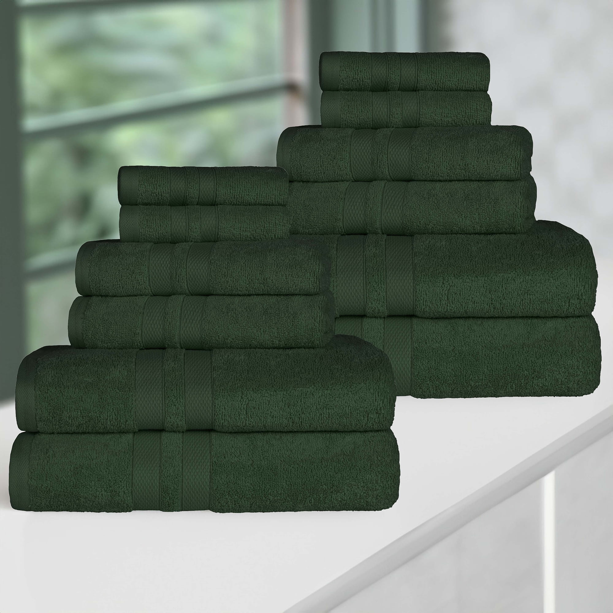 Superior Ultra Soft Cotton Solid 12-Piece Towel Sets, Forest Green Superior Ultra Soft Cotton Solid 12-Piece Towel Sets, Forest Green