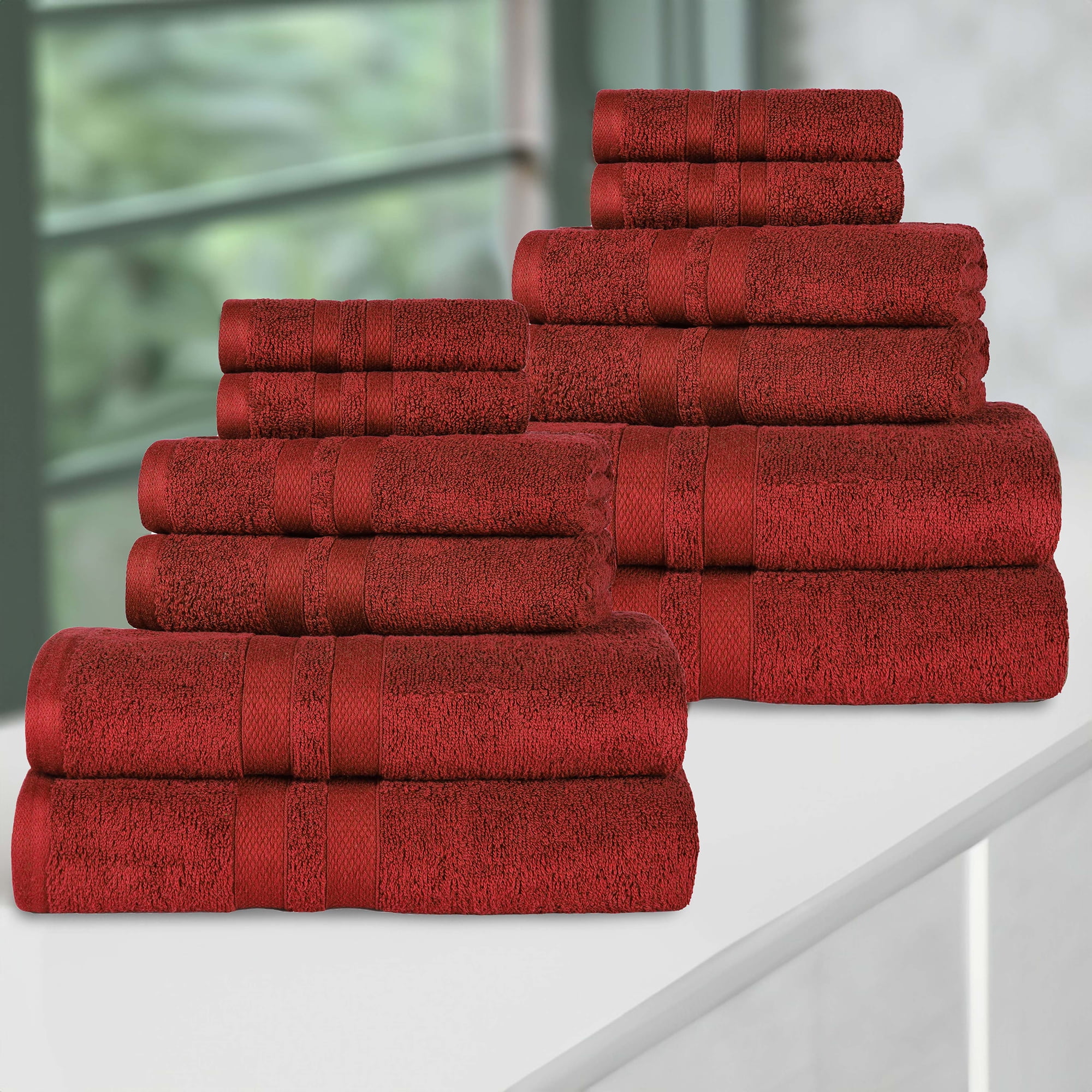 Superior Ultra Soft Cotton Solid 12-Piece Towel Sets, Maroon