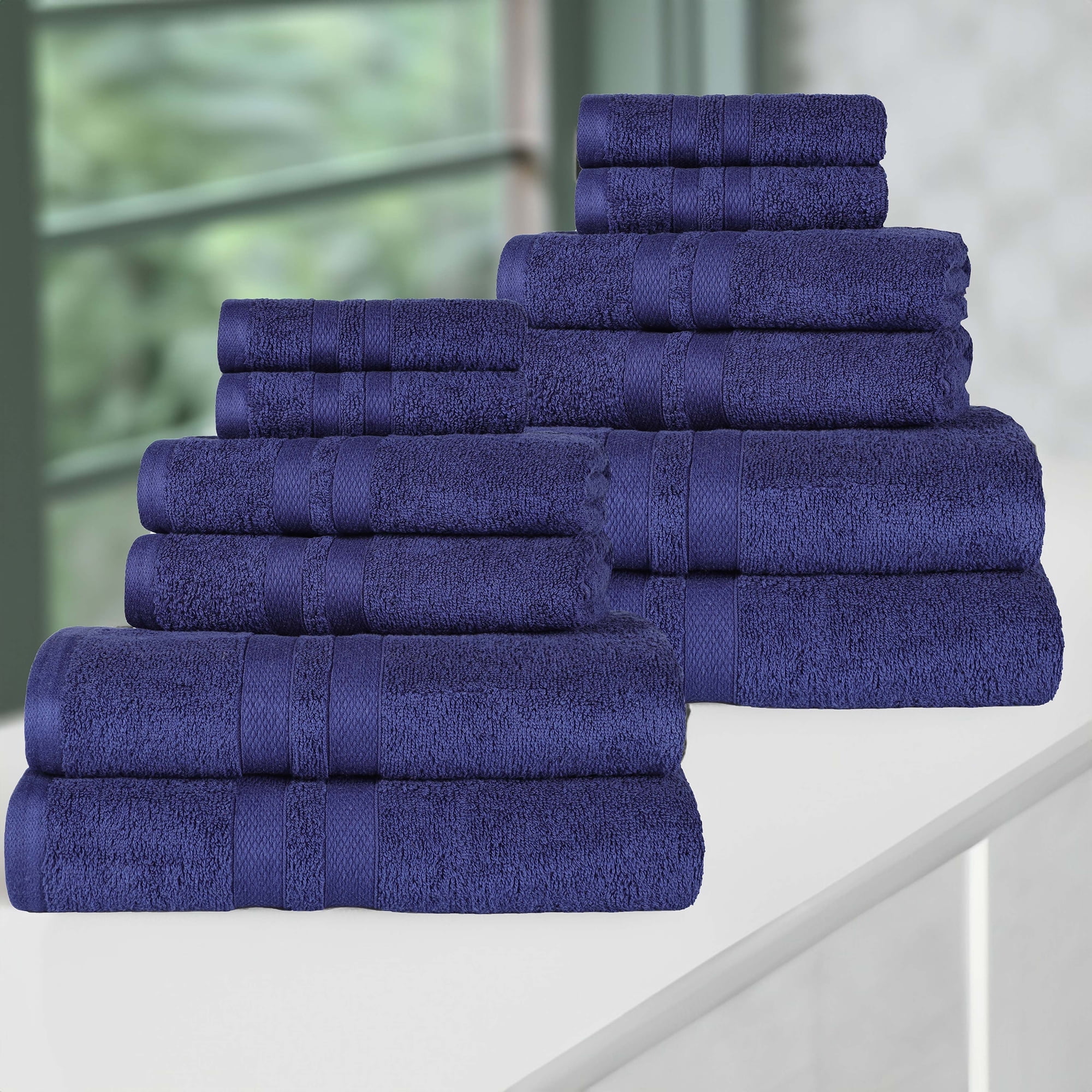 Superior Ultra Soft Cotton Solid 12-Piece Towel Sets, Navy Blue