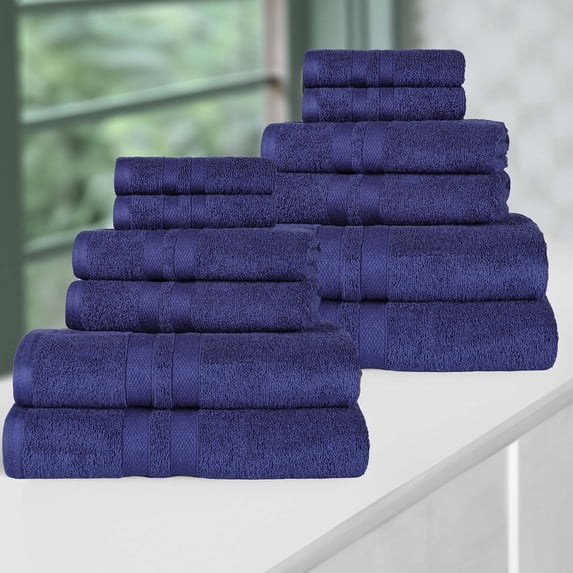 Superior Ultra Soft Cotton Solid 12-Piece Towel Sets, Navy Blue