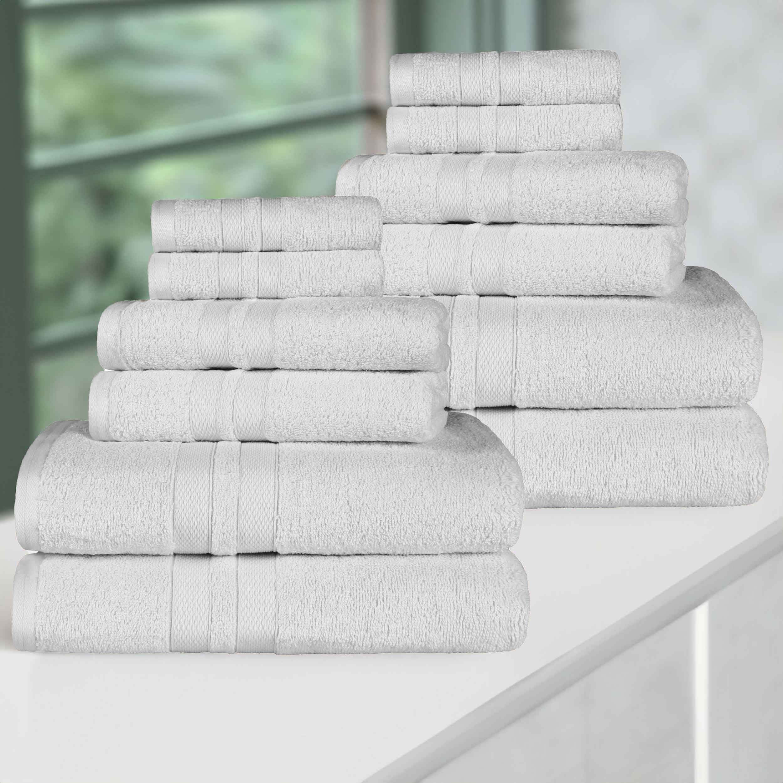 Superior Ulta Soft Cotton 12-Piece Towel Set, Highly-Absorbent Solid Towels, Silver