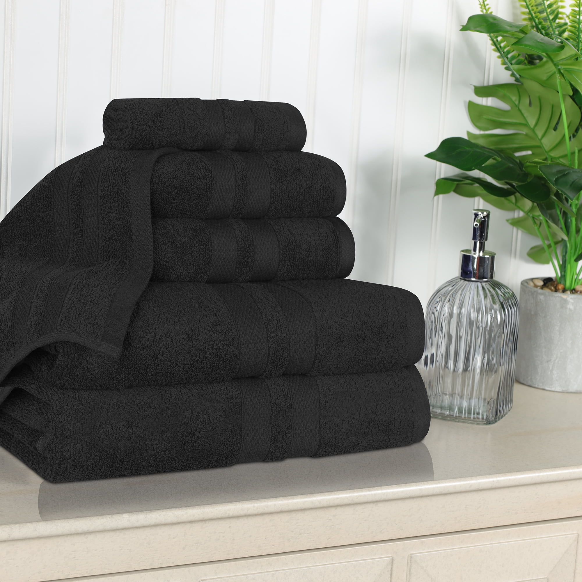 Superior Ultra Soft Cotton Solid 6-Piece Towel Sets, Black