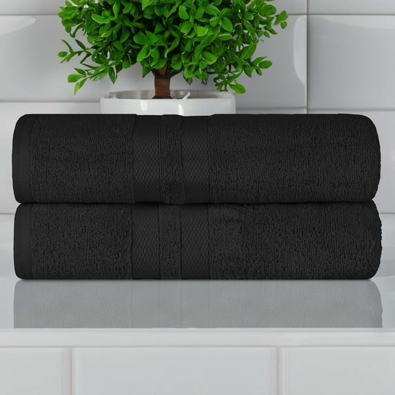 Superior Ultra Soft Cotton Solid 2-Piece Bath Towel Sets, Black