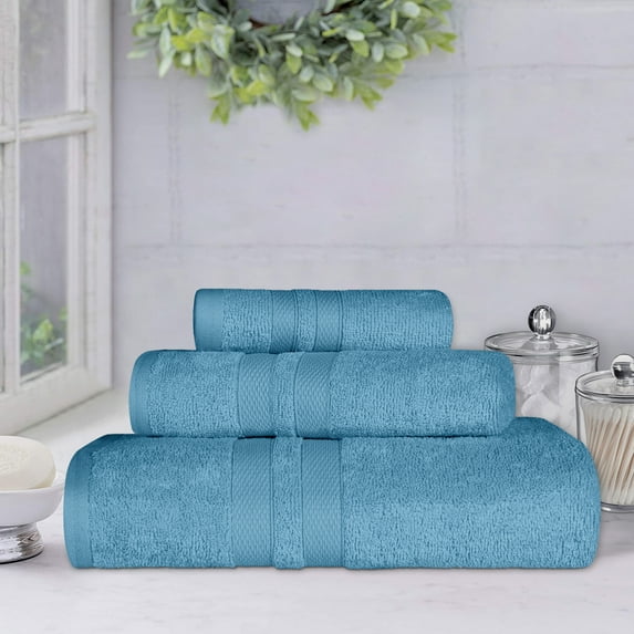 Superior Ultra Soft Cotton Solid 3-Piece Towel Sets, Denim Blue
