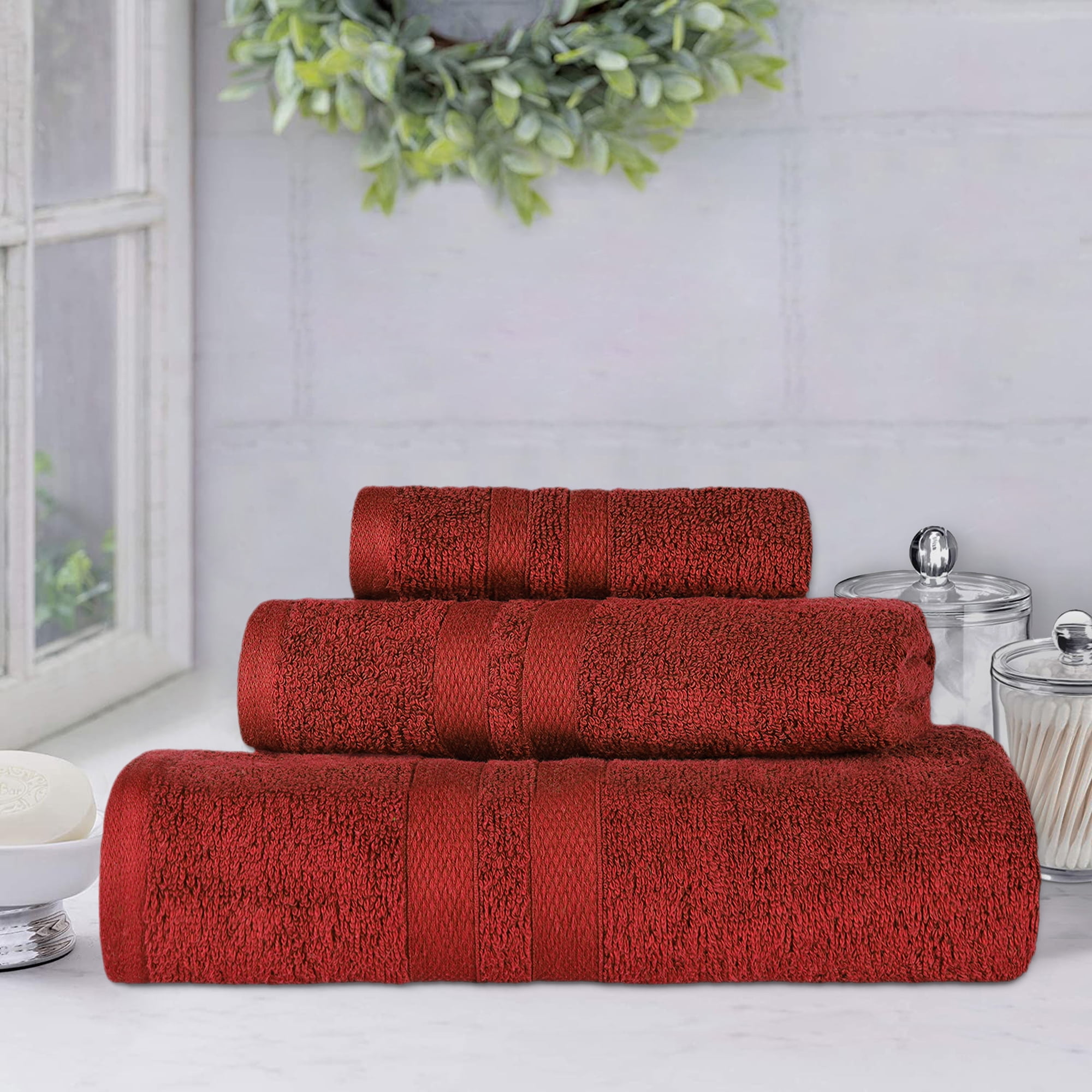 Superior Ultra Soft Cotton Solid 3-Piece Towel Sets, Maroon