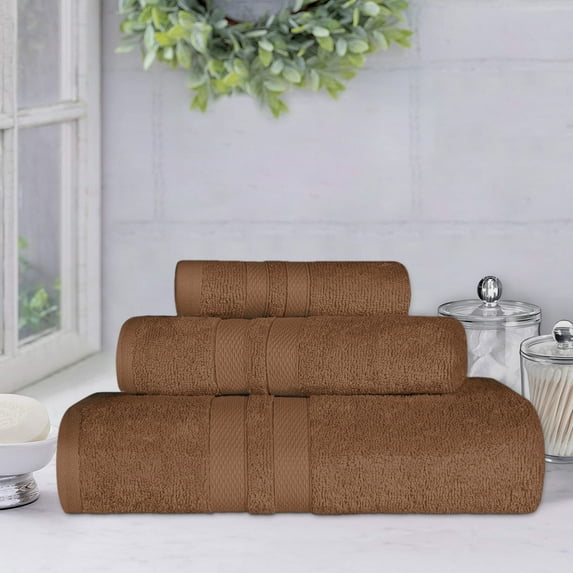 Superior Ultra Soft Cotton Solid 3-Piece Towel Sets, Chocolate