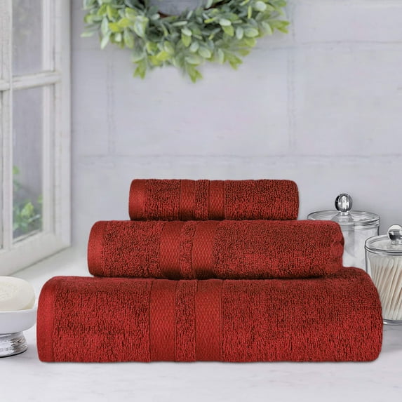 Superior Ultra Soft Cotton Solid 3-Piece Towel Sets, Maroon