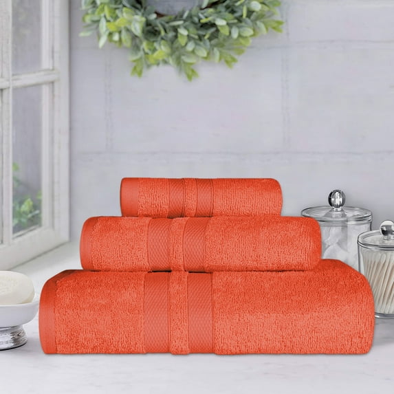 Superior Ultra Soft Cotton Solid 3-Piece Towel Sets, Tangerine