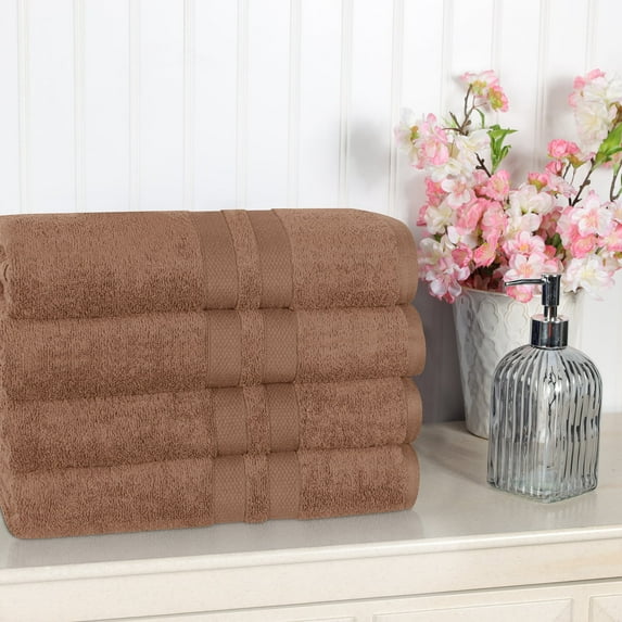 Superior Ultra Soft Cotton Solid 4-Piece Bath Towel Sets, Chocolate