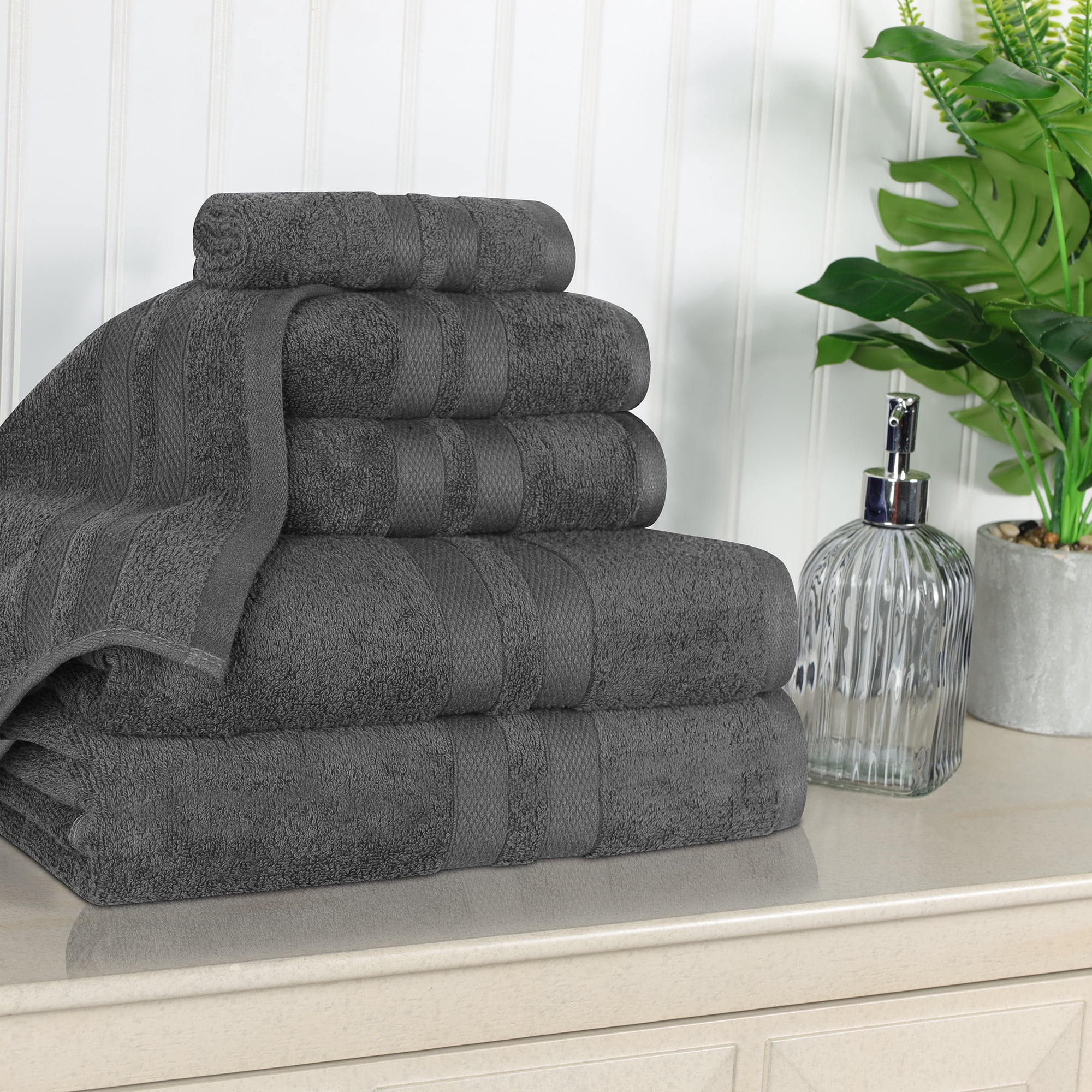 Superior Ultra Soft Cotton Solid 6-Piece Towel Sets, Charcoal