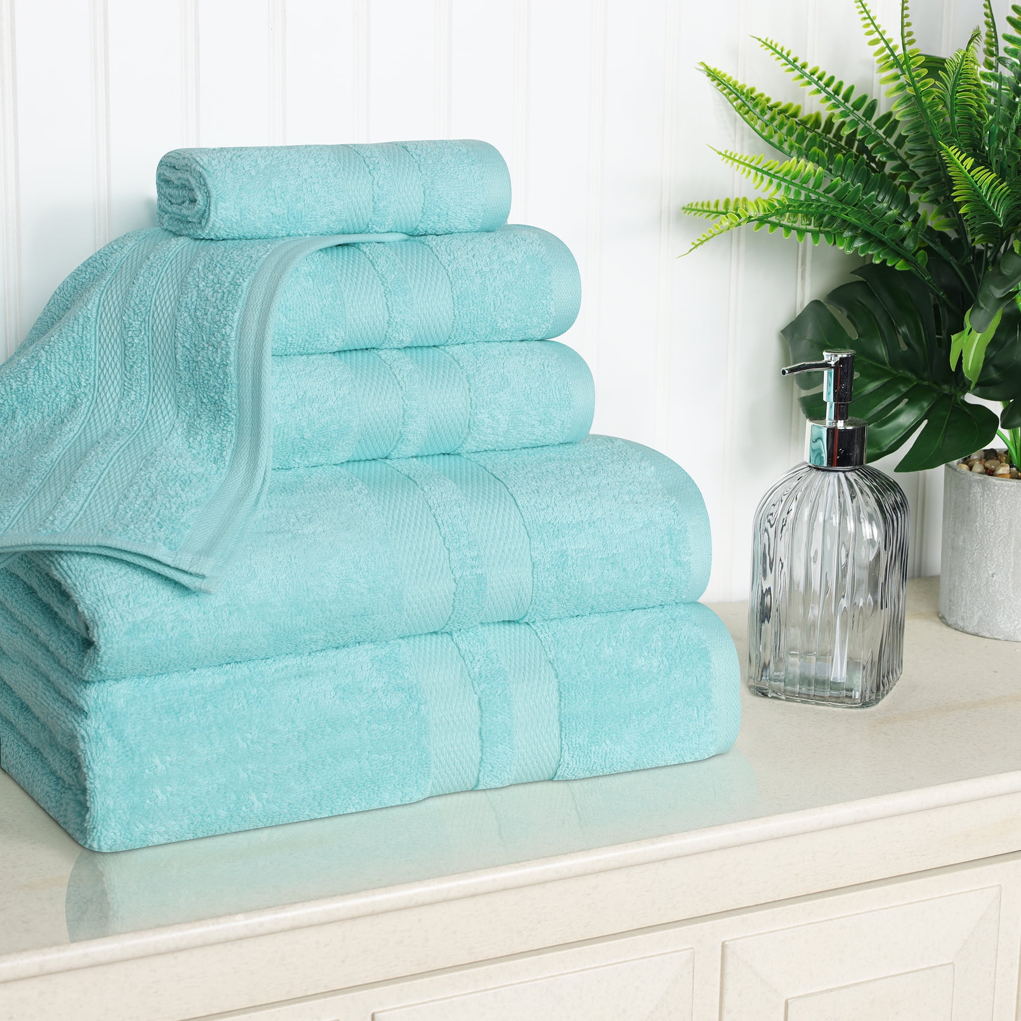 Superior Ultra Soft Cotton Solid 6-Piece Towel Sets, Cyan