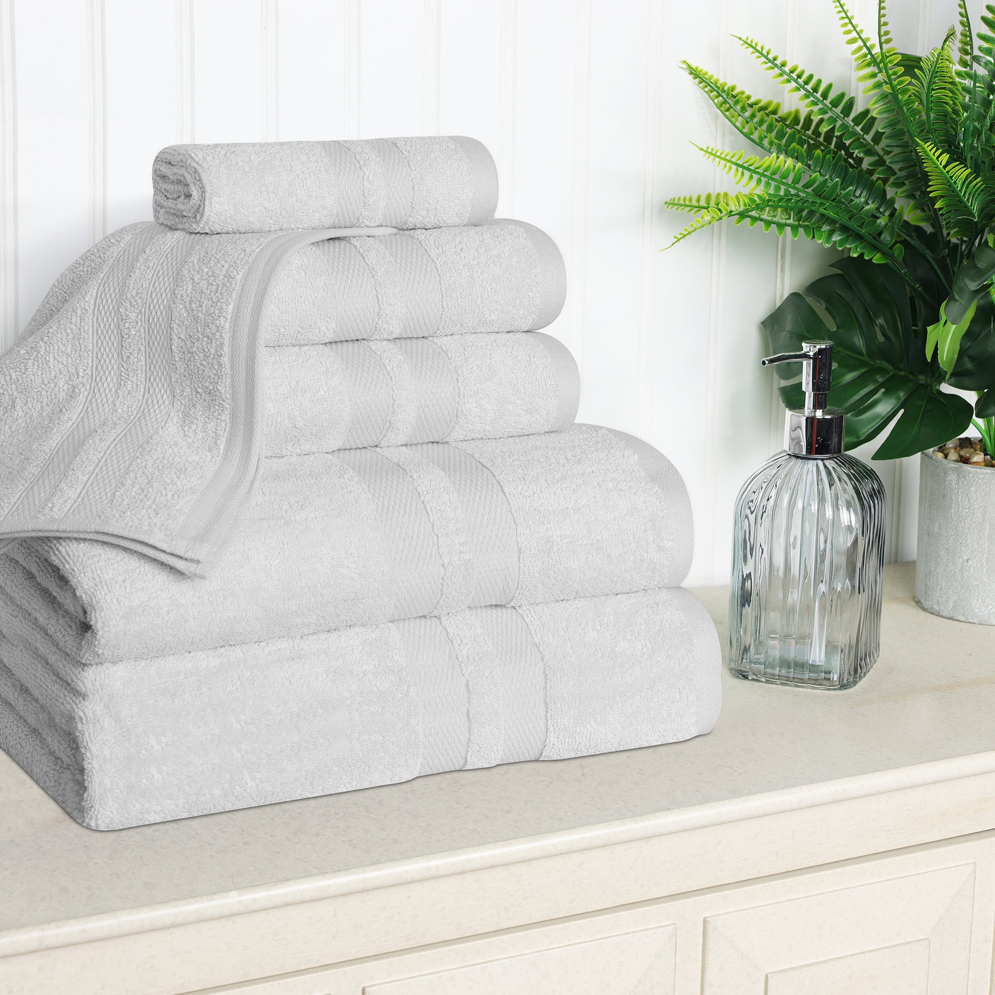 Superior Ultra Soft Cotton Solid 6-Piece Towel Sets, Silver