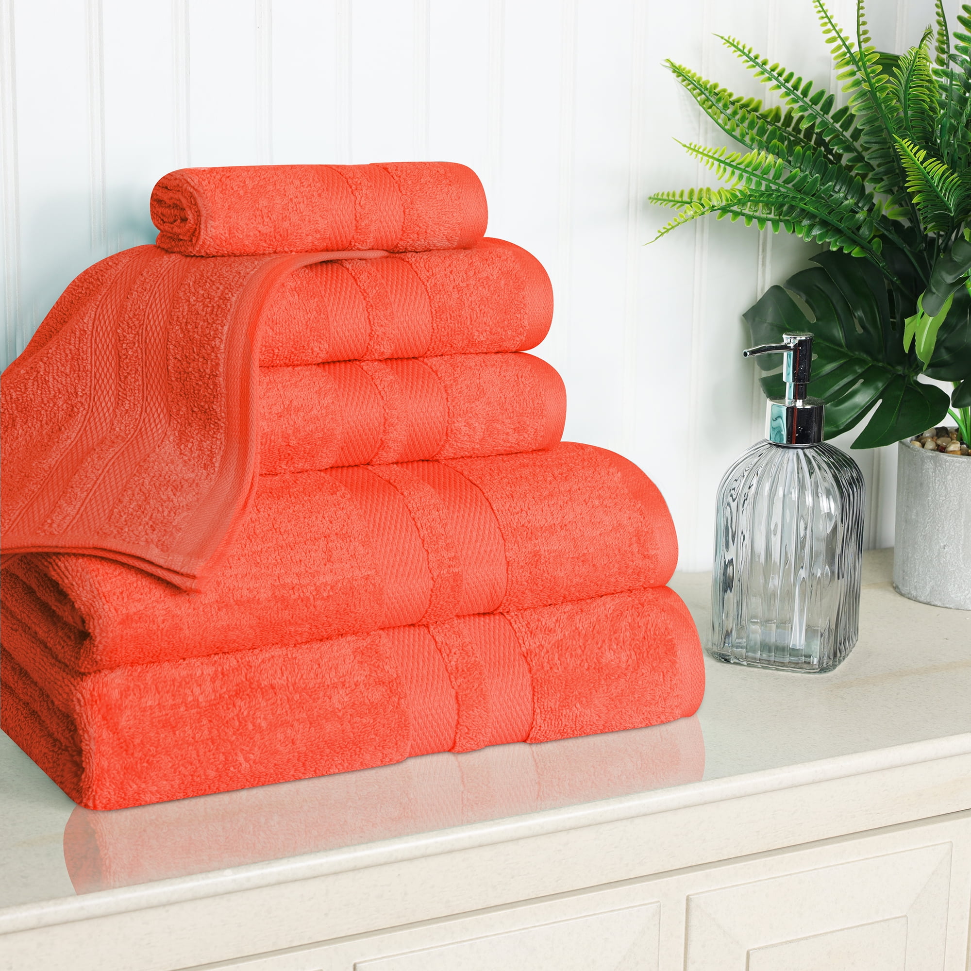 Superior Ultra Soft Cotton Solid 6-Piece Towel Sets, Tangerine