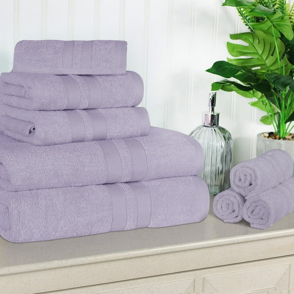 Superior Ultra Soft Cotton Solid 8-Piece Towel Sets, Wisteria