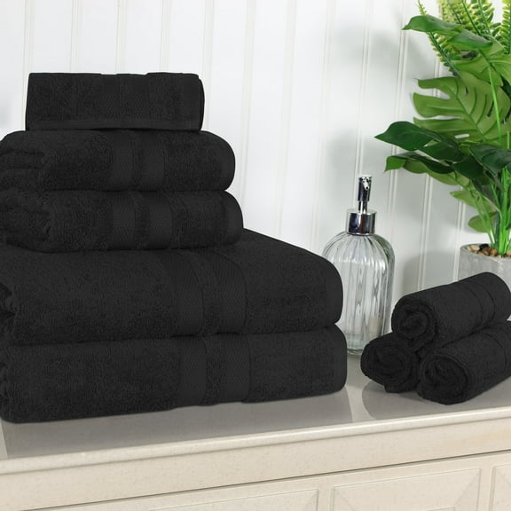 Superior Ultra Soft Cotton Solid 8-Piece Towel Sets, Black