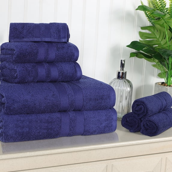 Superior Ultra Soft Cotton Solid 8-Piece Towel Sets, Navy Blue