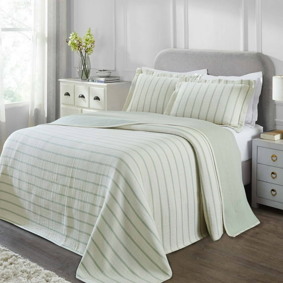 Superior Valencia Reversible Cotton Matelasse Bedspread Set, California King, Sage