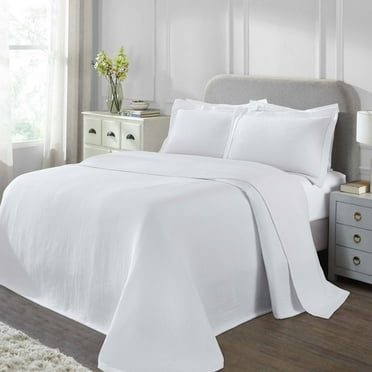 Superior Valencia Reversible Cotton Matelasse Bedspread Set, Full, White