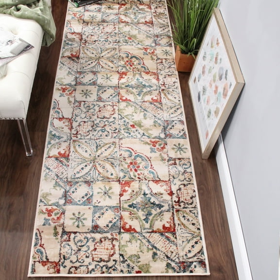 Superior Vanessa Rustic Patchwork Indoor Runner Rug, 2' 7" x 8', Teal