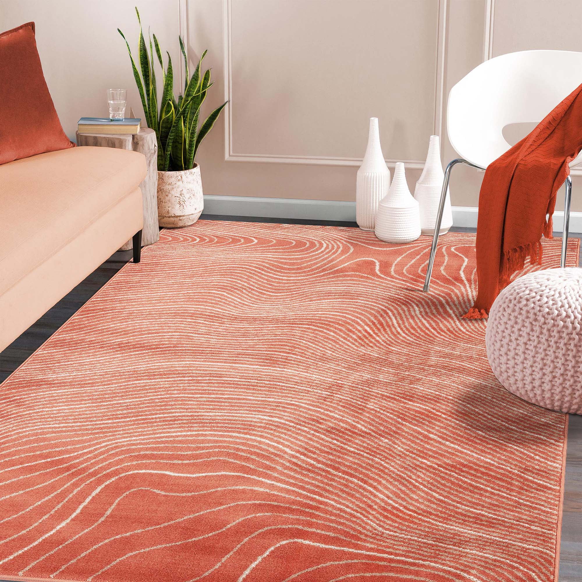 Coral Abstract Synthetic 4' x 6' Area Rug