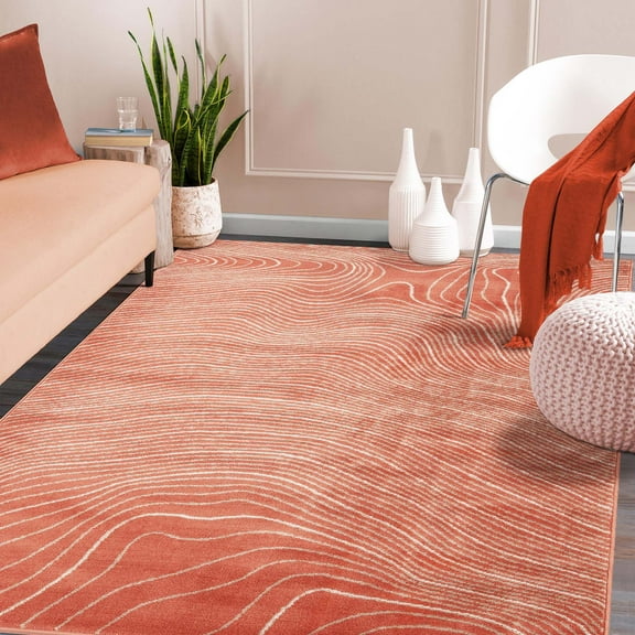 Superior Veer Abstract Area Rug, 5' x 8', Coral