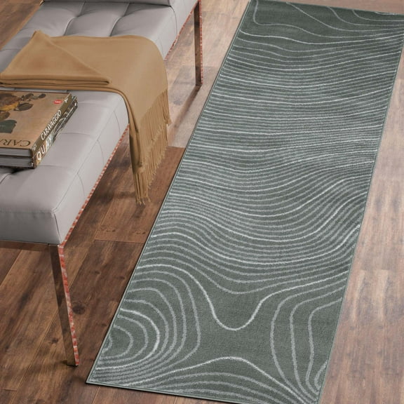 Superior Veer Abstract Runner Rug, 2' 7" x 8', Slate