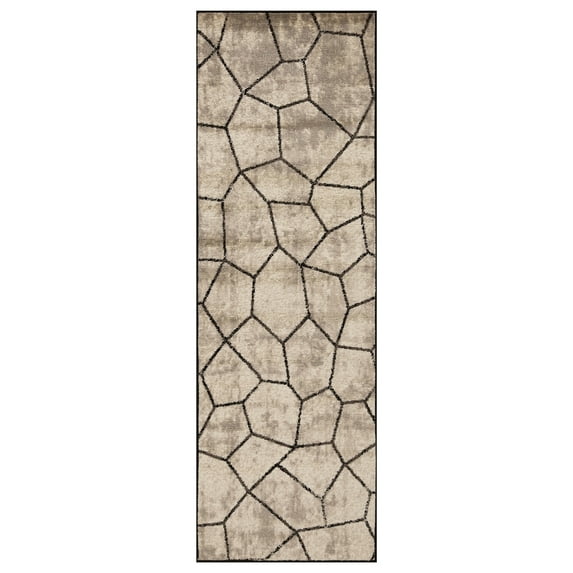 Superior Vegas Geometric Tile Indoor Runner Rug, 2' 7" x 8', Grey