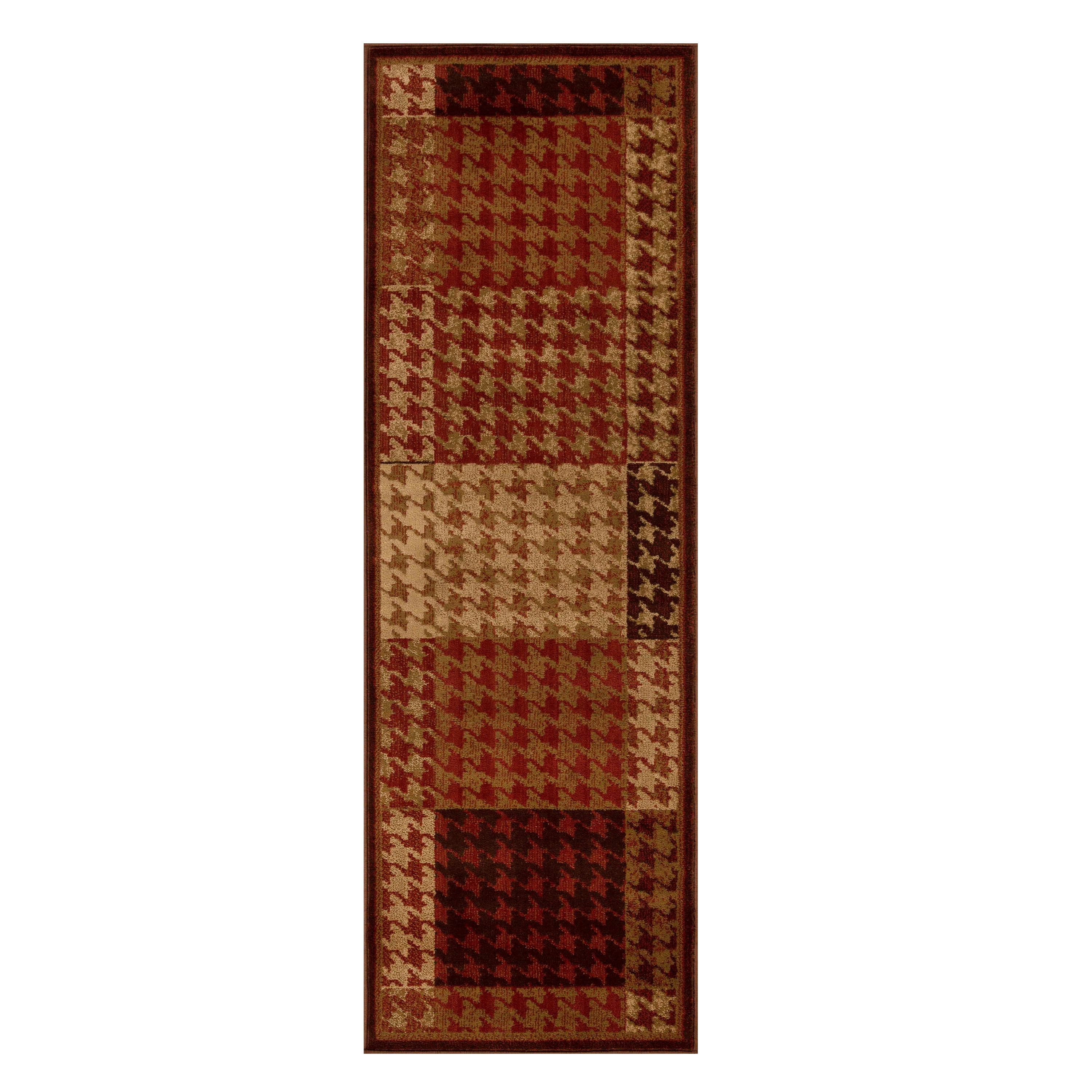 Geometric Border Rug Superior Velvet Checkered Geometric Border Runner Rug, 31 in x 96 in ...