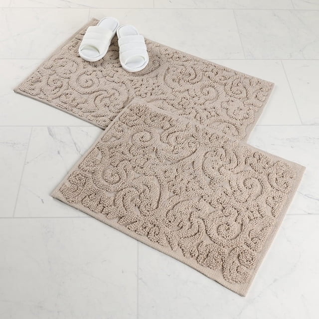 Superior Venere Floral Scroll Washable Bath Rug, Set of 2, Medium ...