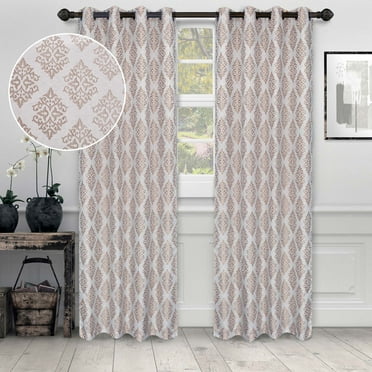 Superior Venetian Damask Jacquard Grommet Curtain Panel, Set of 2, 42" x 96", Brass
