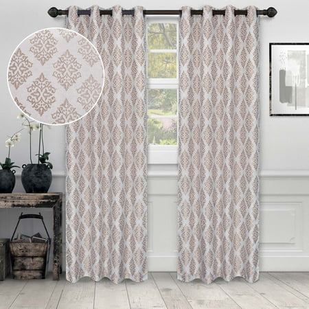 Superior Venetian Damask Jacquard Grommet Curtain Panel, Set of 2, 52" x 84", Brass