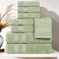 thumbnail image 1 of Superior Venice Ribbed Textured Border Zero Twist 8 Piece Towel Set, Green, 1 of 10