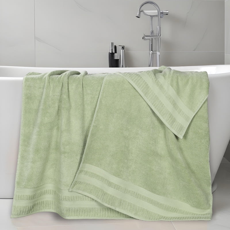 Superior Venice Ribbed Textured Border Zero Twist Bath Sheets, Set of 2, Green