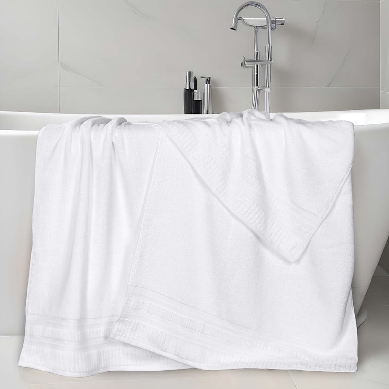 Superior Venice Ribbed Textured Border Zero Twist Bath Sheets, Set of 2, White