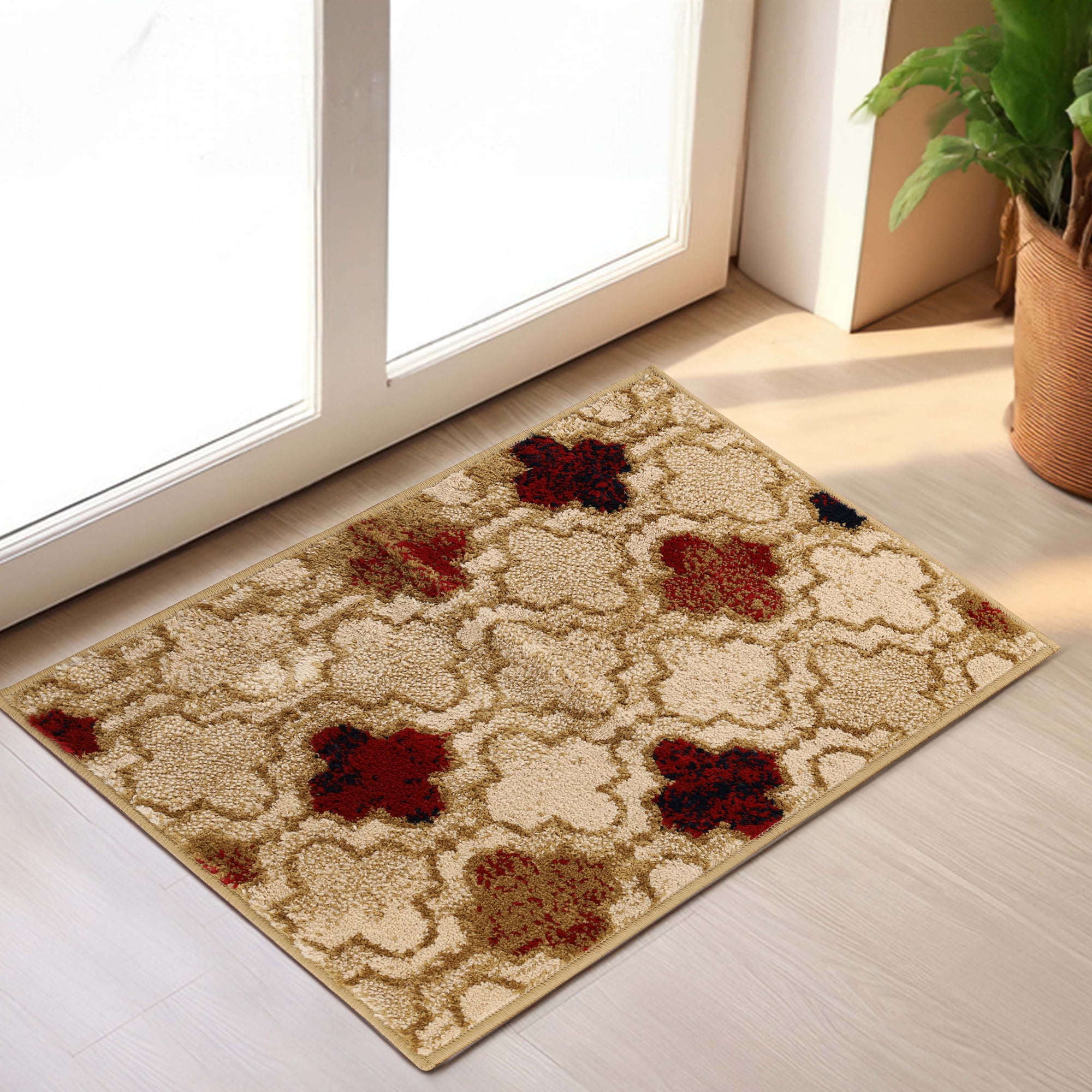 Beige Trellis Easy-Care Synthetic Area Rug, 2' x 3'