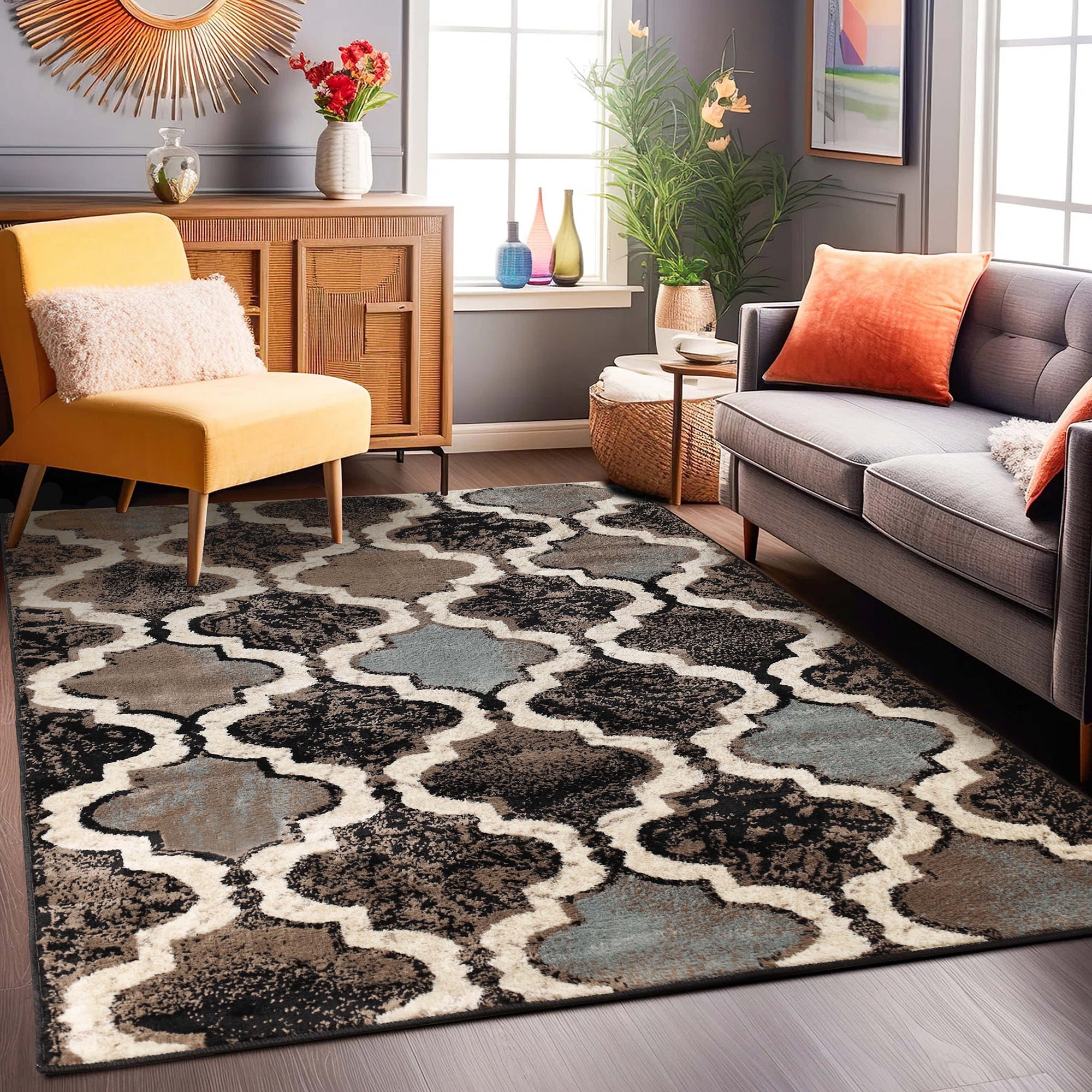 Chic Chocolate Trellis 4' x 6' Easy-Care Synthetic Area Rug