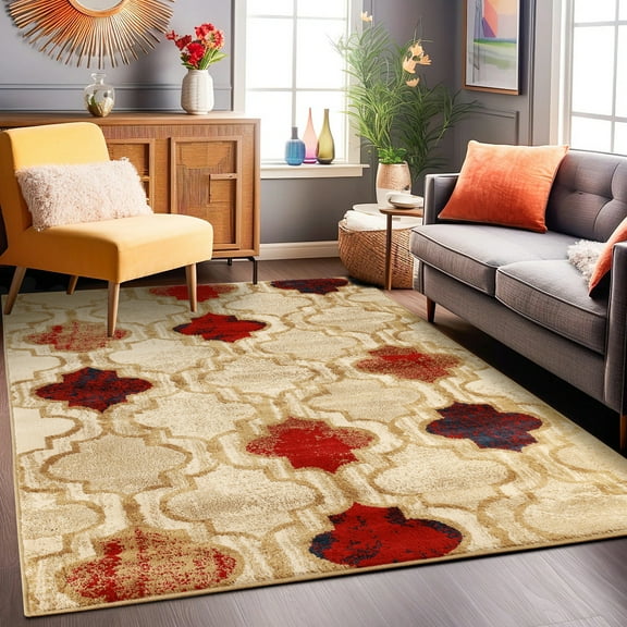 Superior Viking Trellis Indoor Large Area Rug, 5' x 8', Beige