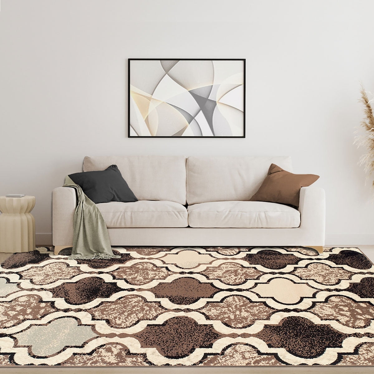 Modern Ivory Trellis 7' x 9' Easy-Care Synthetic Area Rug