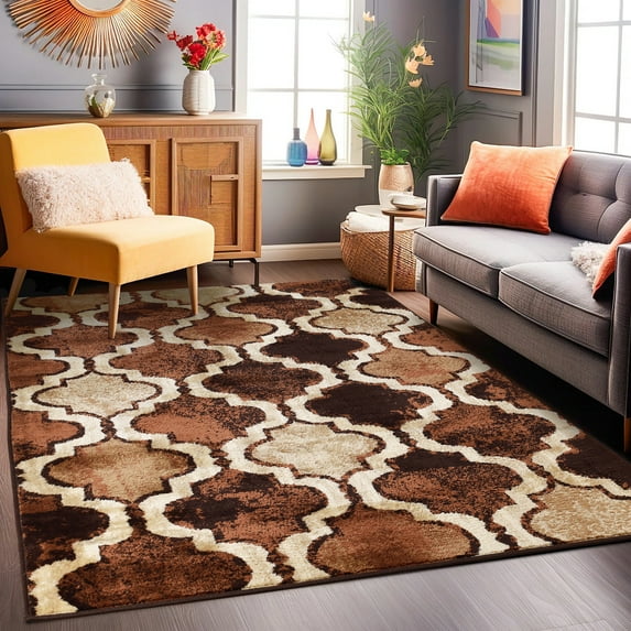 Superior Viking Trellis Indoor Large Area Rug, 8' 6" x 11' 6", Coffee