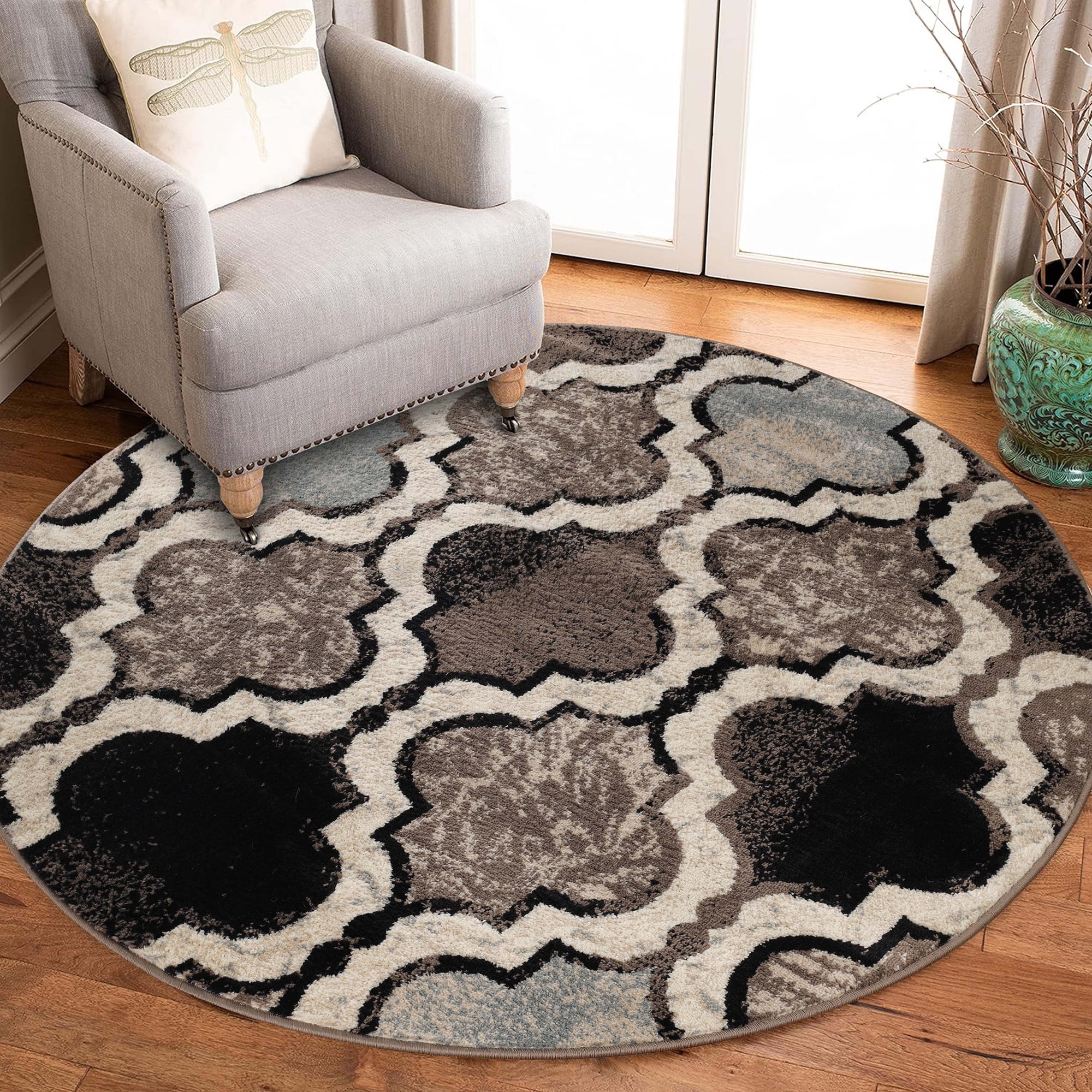 Ivory Trellis Elegance 8' Square Synthetic Area Rug