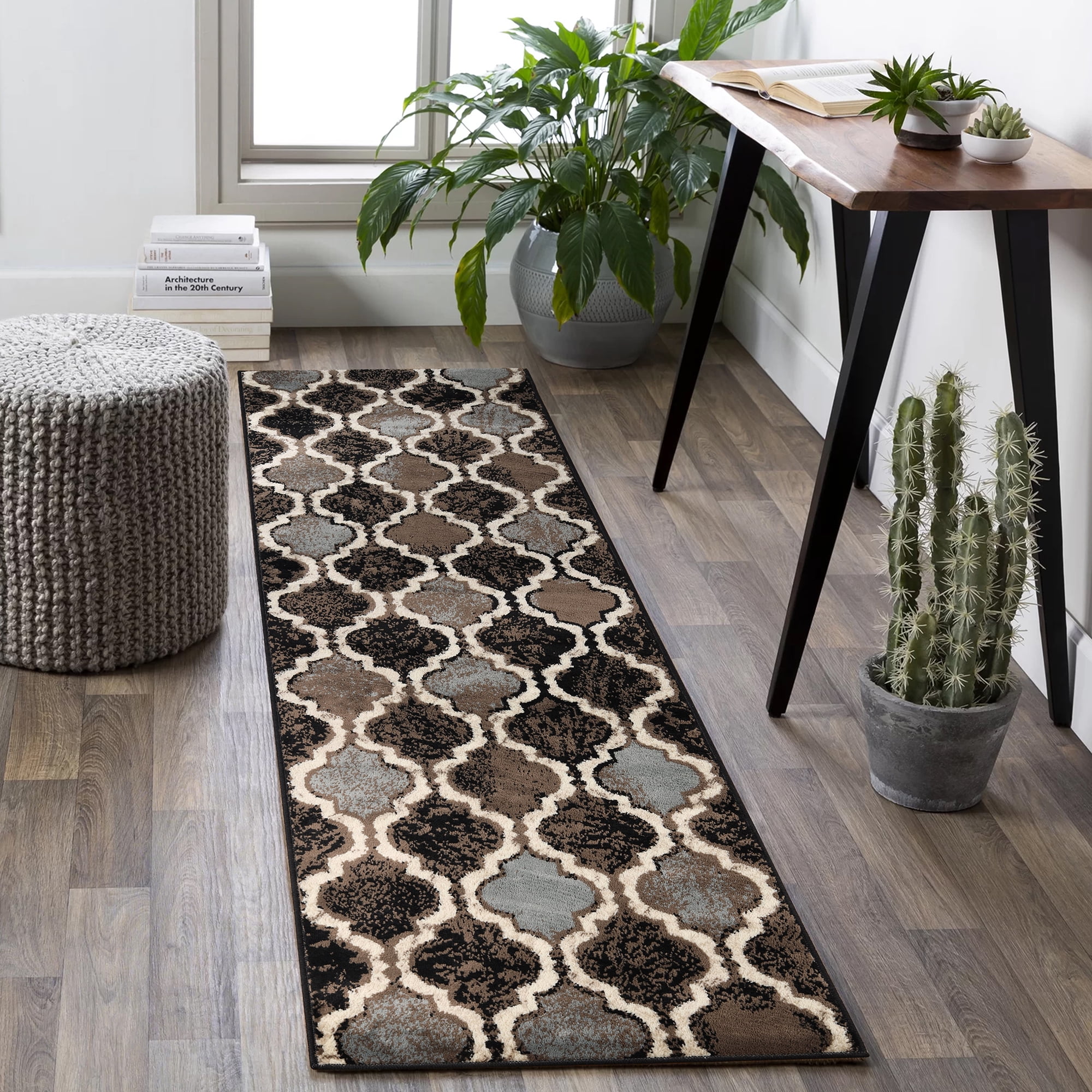 Chocolate Trellis Pattern Reversible Synthetic Runner Rug