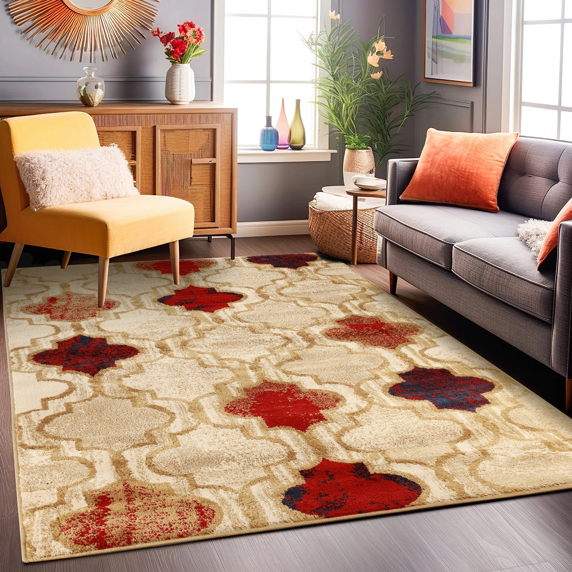 Superior Viking Trellis Indoor Large Area Rug, 4' x 6', Beige