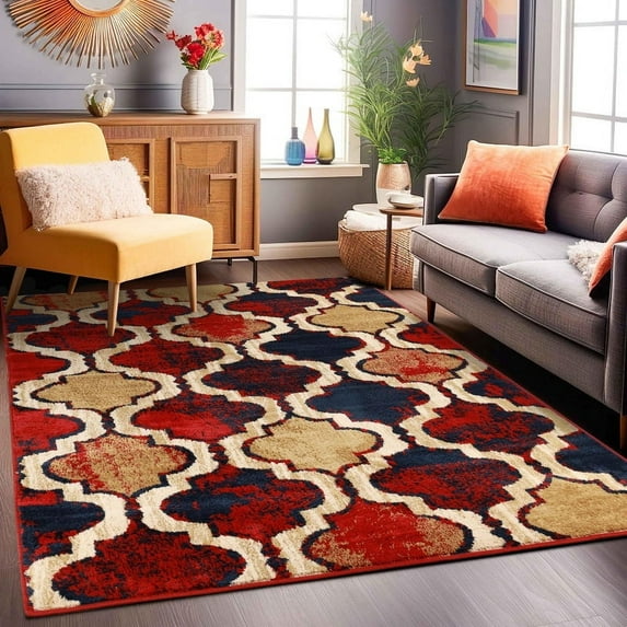 Superior Viking Trellis Indoor Large Area Rug, 4' x 6', Red Blue