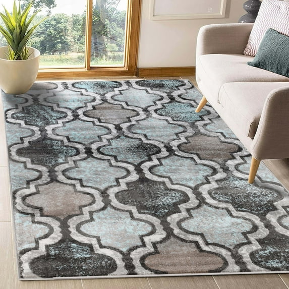 Superior Viking Trellis Indoor Large Area Rug, 8' x 10', Turquoise