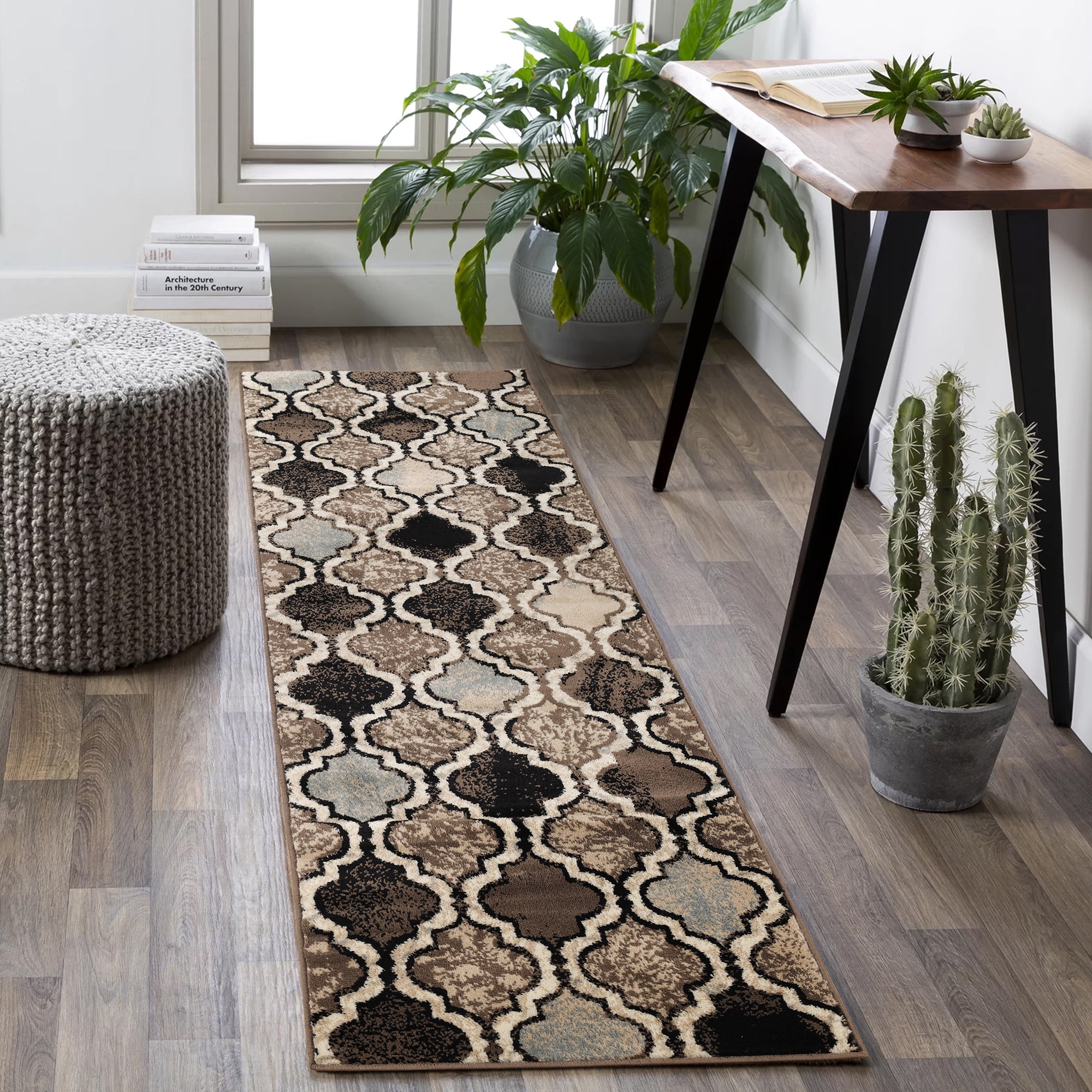 Ivory Trellis 2'7" x 12' Synthetic Runner Rug with Stain-resistant Design