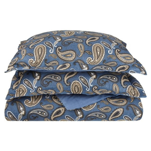 Superior Vintage Navy Blue Paisley Cotton Flannel Duvet Cover Set, King/ California King