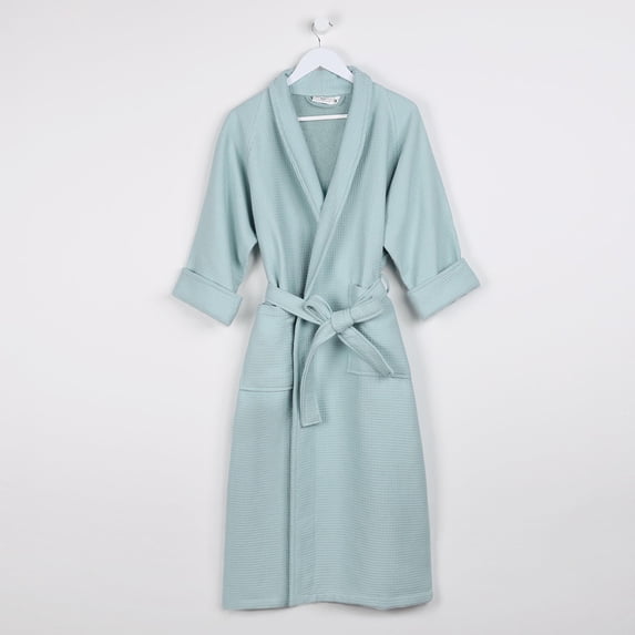Superior Waffle Cotton Unisex Adult Bath Robe, Aqua, Extra Large
