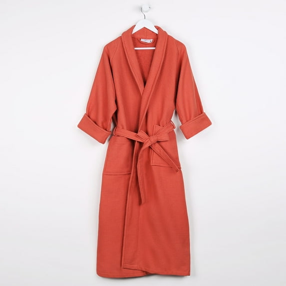 Superior Waffle Weave Cotton Unisex Adult Bath Robe, Coral, Large
